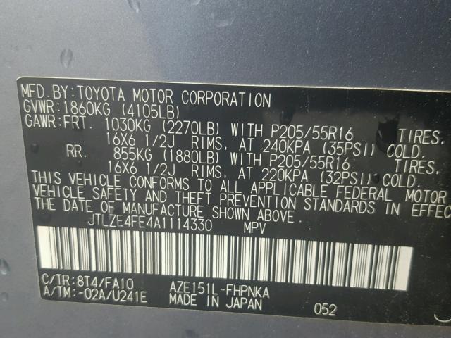 JTLZE4FE4A1114330 - 2010 TOYOTA SCION XB Күлгін фото 10