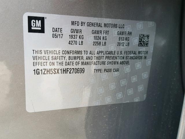 1G1ZH5SX1HF270699 - 2017 CHEVROLET MALIBU PRE 金色 照片 10