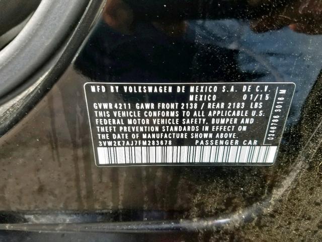 3VW2K7AJ7FM283678 - 2015 VOLKSWAGEN JETTA BASE 黑色 照片 10