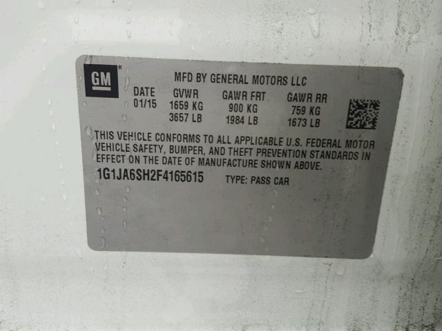 1G1JA6SH2F4165615 - 2015 CHEVROLET SONIC LS 白色 照片 10