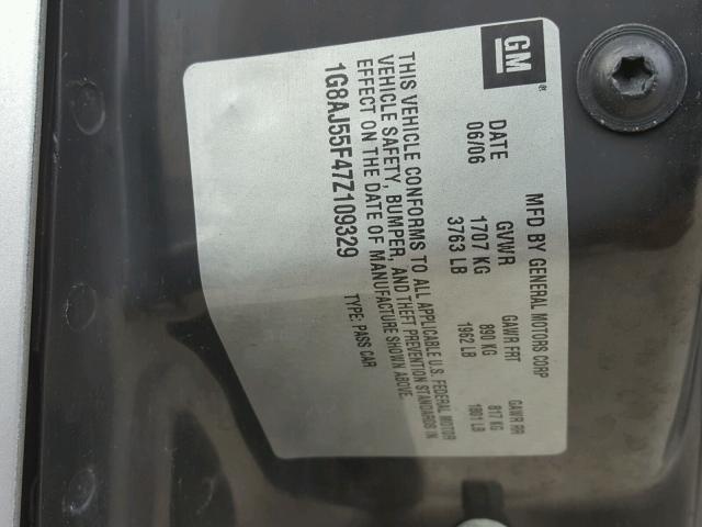 1G8AJ55F47Z109329 - 2007 SATURN ION LEVEL SILVER photo 10