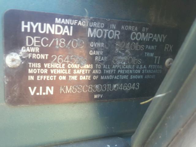 KM8SC83D31U046943 - 2001 HYUNDAI SANTA FE GREEN photo 10