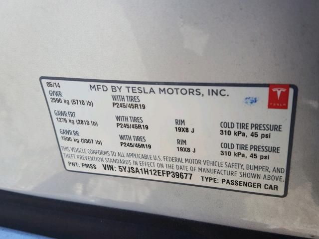 5YJSA1H12EFP39677 - 2014 TESLA MODEL S SILVER photo 10