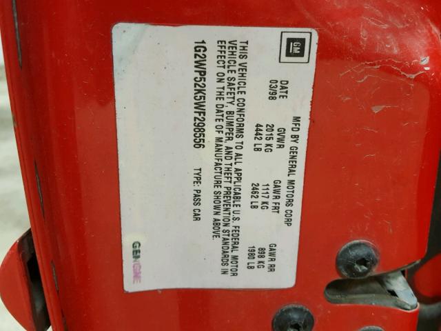 1G2WP52K5WF298556 - 1998 PONTIAC GRAND PRIX RED photo 10