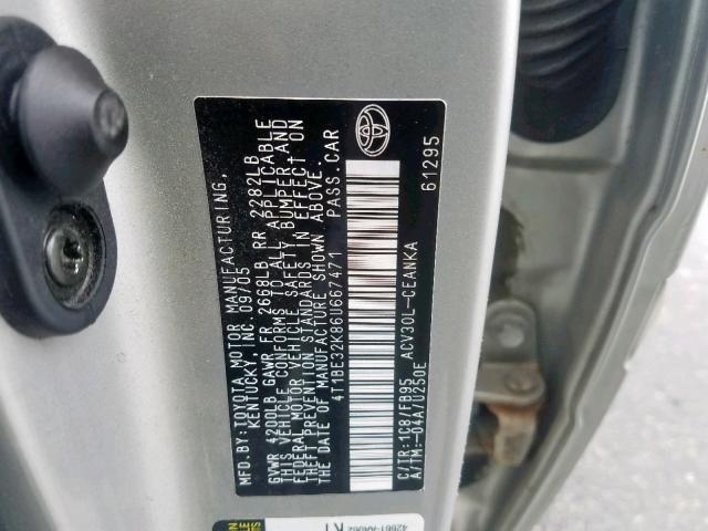 4T1BE32K86U667471 - 2006 TOYOTA CAMRY LE SILVER photo 10