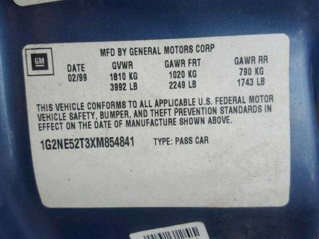 1G2NE52T3XM854841 - 1999 PONTIAC GRAND AM S Կապույտ լուսանկար 10