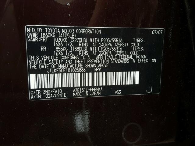 JTLKE50E181025888 - 2008 TOYOTA SCION XB Bordo foto 10