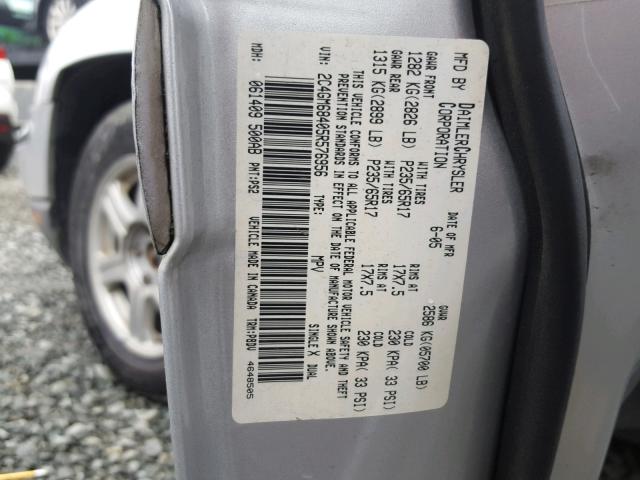 2C4GM68405R576956 - 2005 CHRYSLER PACIFICA T SILVER photo 10