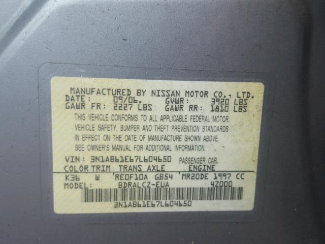 3N1AB61E67L604650 - 2007 NISSAN SENTRA 2.0 SILVER photo 10