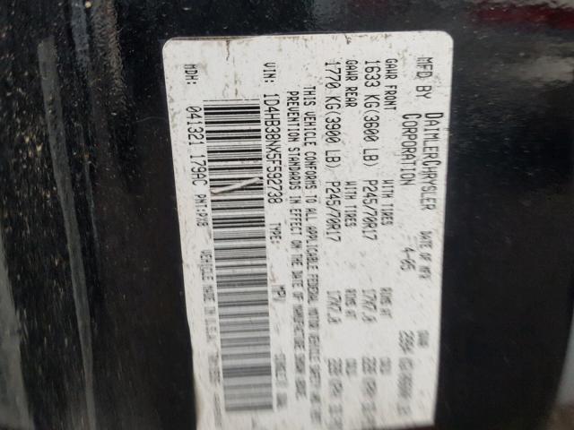 1D4HB38NX5F592738 - 2005 DODGE DURANGO ST BLACK photo 10