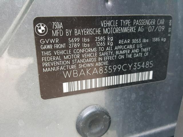 WBAKA83599CY35485 - 2009 BMW 750 I GRAY photo 10