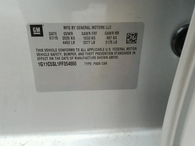 1G11C5SL1FF354866 - 2015 CHEVROLET MALIBU 1LT SILVER photo 10