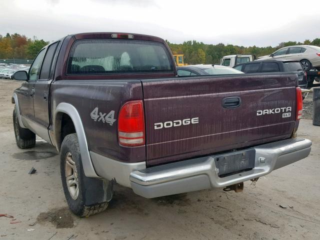 1D7HG48N34S740258 - 2004 DODGE DAKOTA QUA BURGUNDY photo 3