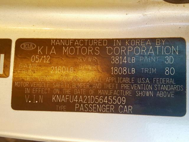 KNAFU4A21D5645509 - 2013 KIA FORTE EX SILVER photo 10