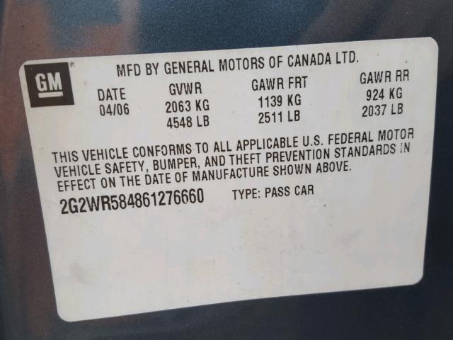 2G2WR584861276660 - 2006 PONTIAC GRAND PRIX BLUE photo 10