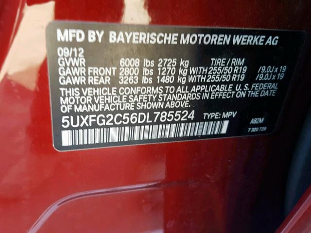 5UXFG2C56DL785524 - 2013 BMW X6 XDRIVE3 RED photo 10