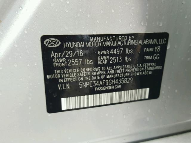 5NPE34AF9GH435829 - 2016 HYUNDAI SONATA SPO SILVER photo 10