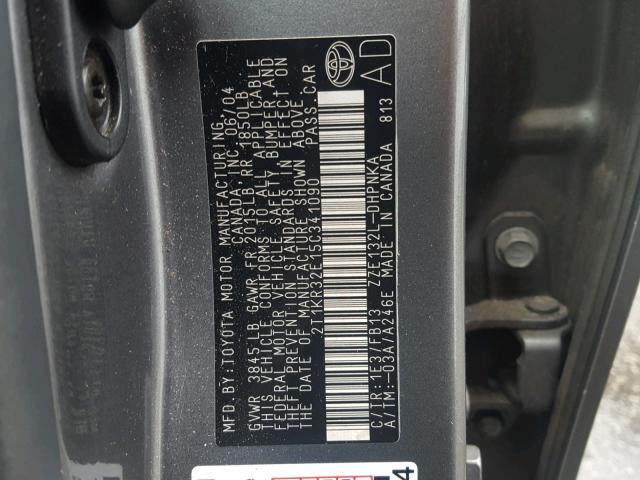 2T1KR32E15C341090 - 2005 TOYOTA COROLLA MA CHARCOAL photo 10