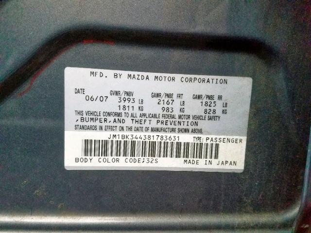 JM1BK344381783631 - 2008 MAZDA 3 HATCHBAC GRAY photo 10