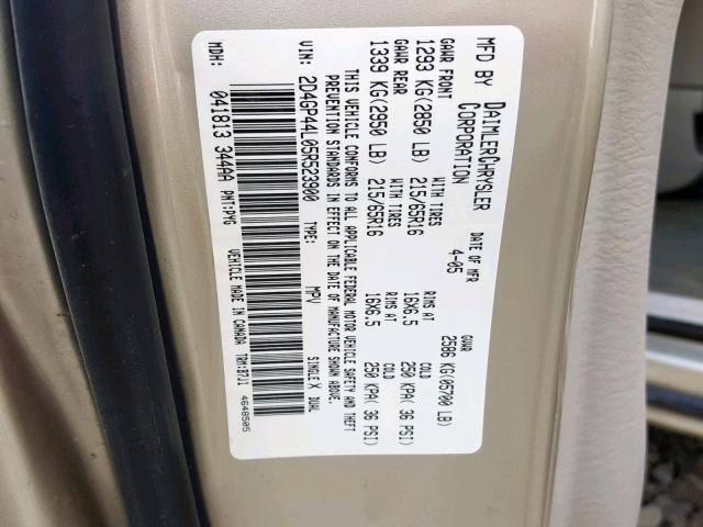 2D4GP44L05R523900 - 2005 DODGE GRAND CARA BEIGE photo 10