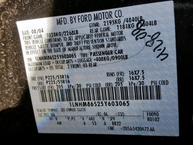 1LNHM86S25Y603065 - 2005 LINCOLN LS 黑色 照片 10