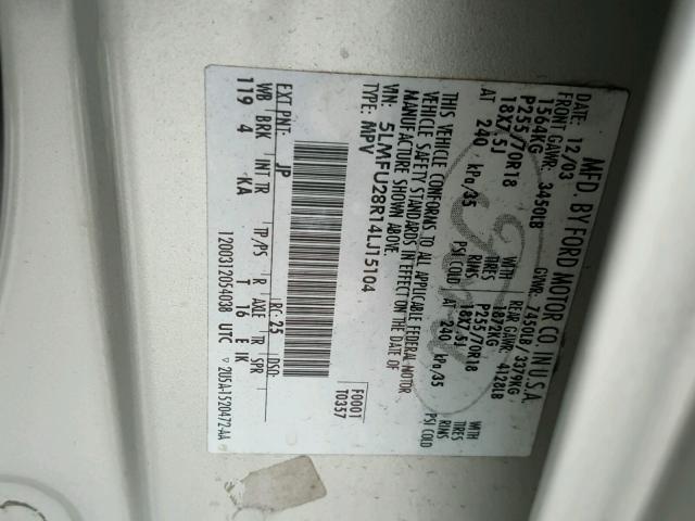 5LMFU28R14LJ15104 - 2004 LINCOLN NAVIGATOR 灰色 照片 10