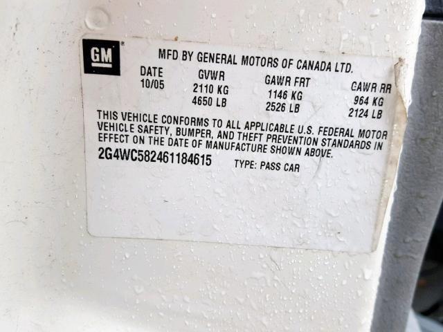 2G4WC582461184615 - 2006 BUICK LACROSSE C WHITE photo 10