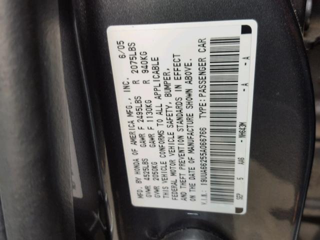 19UUA66255A066766 - 2005 ACURA TL GRAY photo 10