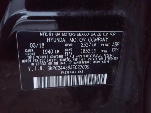 3KPC24A38JE027009 - 2018 HYUNDAI ACCENT SE BLACK photo 10