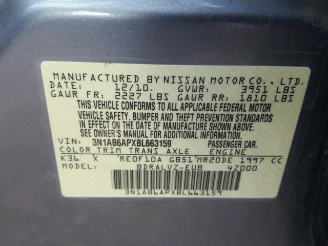 3N1AB6APXBL663159 - 2011 NISSAN SENTRA 2.0 CHARCOAL photo 10