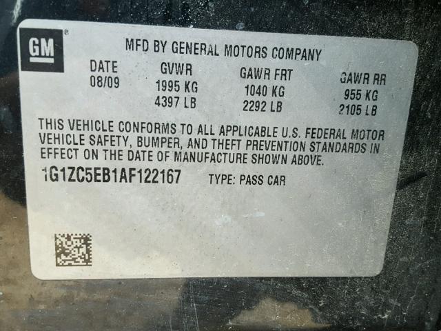 1G1ZC5EB1AF122167 - 2010 CHEVROLET MALIBU 1LT BLACK photo 10