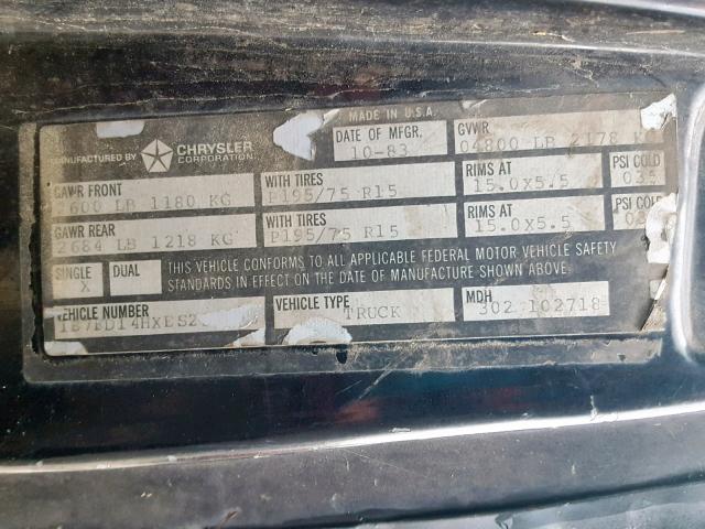 1B7FD14HXES232766 - 1984 DODGE D-SERIES D BLACK photo 10