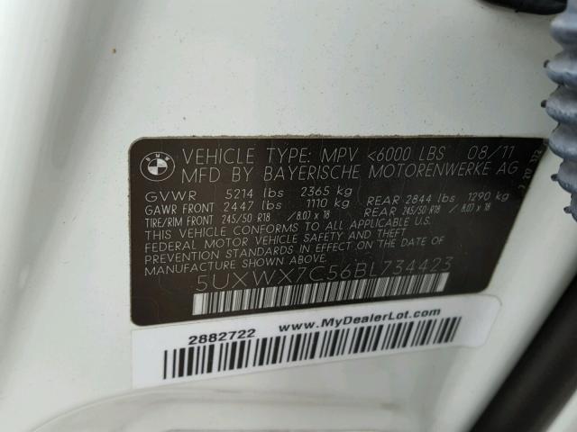 5UXWX7C56BL734423 - 2011 BMW X3 XDRIVE3 WHITE photo 10