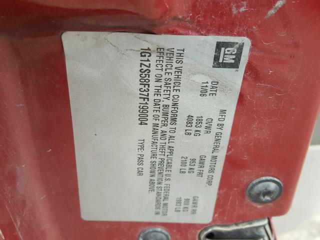 1G1ZS58F37F199004 - 2007 CHEVROLET MALIBU LS წითელი ფოტო 10