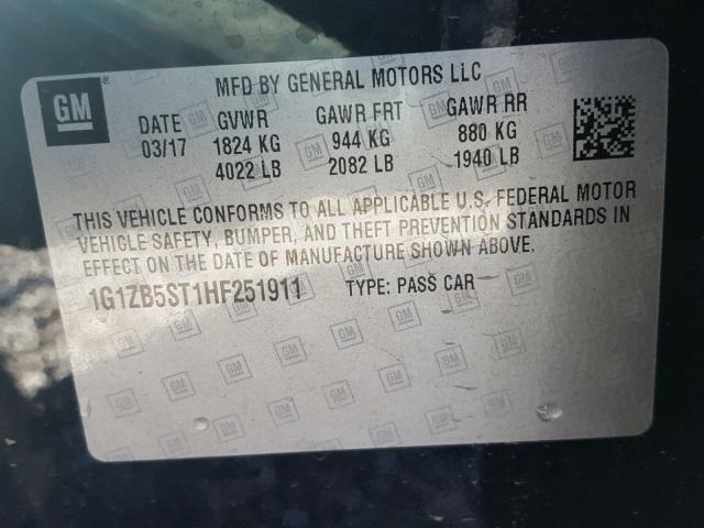 1G1ZB5ST1HF251911 - 2017 CHEVROLET MALIBU LS 蓝色 照片 10