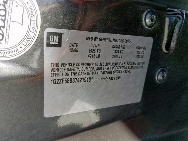 1G2ZF58B374219101 - 2007 PONTIAC G6 VALUE L GRAY photo 10