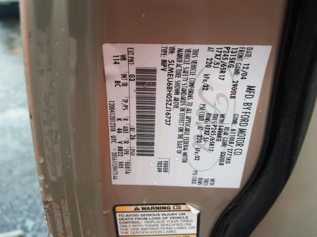 5LMEU68H05ZJ16737 - 2005 LINCOLN AVIATOR 棕色 照片 10