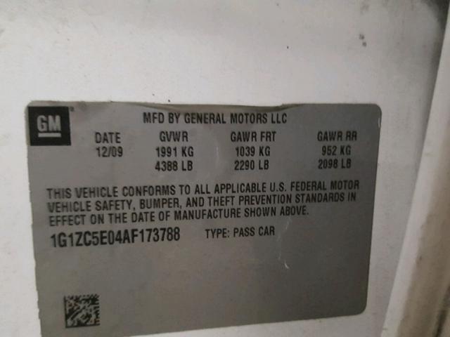 1G1ZC5E04AF173788 - 2010 CHEVROLET MALIBU 1LT WHITE photo 10