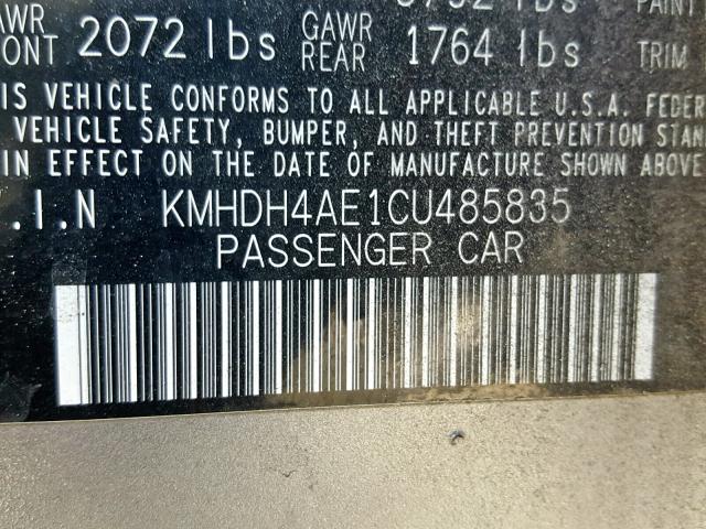 KMHDH4AE1CU485835 - 2012 HYUNDAI ELANTRA GL GRAY photo 10