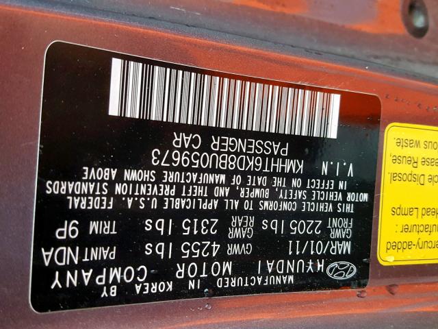 KMHHT6KD8BU059673 - 2011 HYUNDAI GENESIS CO GRAY photo 10