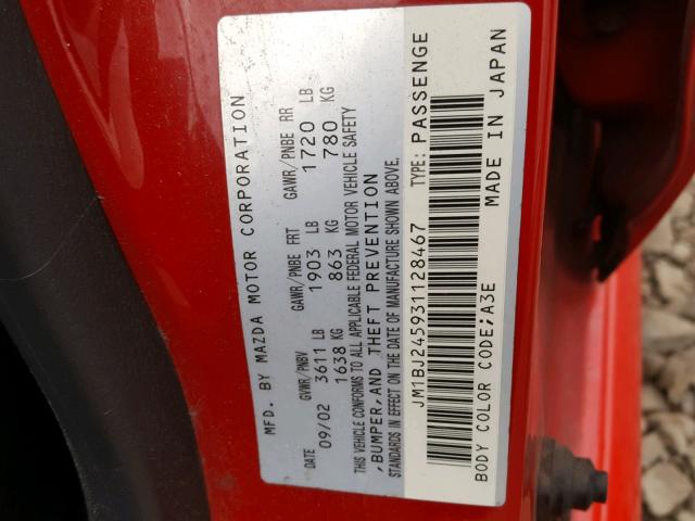 JM1BJ245931128467 - 2003 MAZDA PROTEGE PR RED photo 10