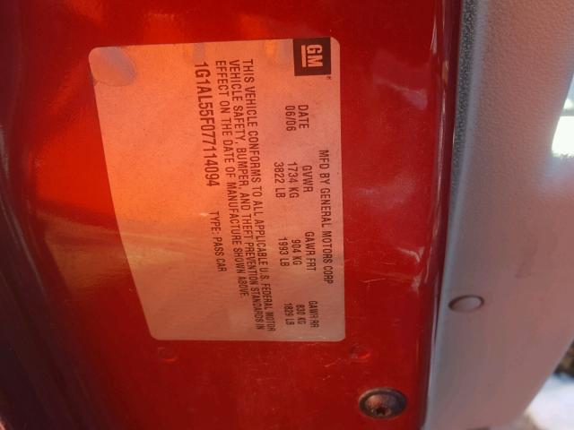 1G1AL55F077114094 - 2007 CHEVROLET COBALT LT RED photo 10