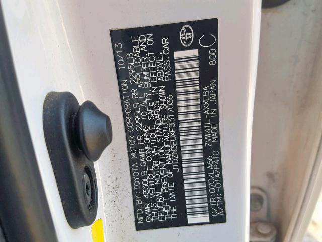 JTDZN3EUXE3317036 - 2014 TOYOTA PRIUS V WHITE photo 10