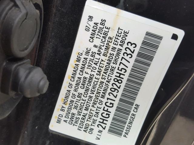 2HGFG12928H577323 - 2008 HONDA CIVIC EXL BLACK photo 10