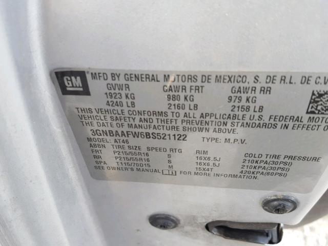 3GNBAAFW6BS521122 - 2011 CHEVROLET HHR LS Plata foto 10