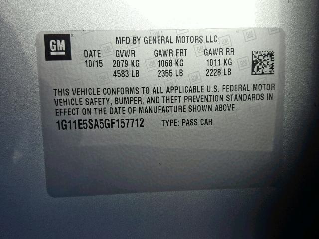 1G11E5SA5GF157712 - 2016 CHEVROLET MALIBU LIM 银色 照片 10