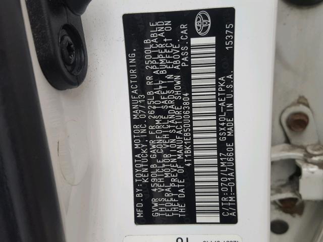 4T1BK1EB5DU063804 - 2013 TOYOTA AVALON BAS Biały zdjęcie 10