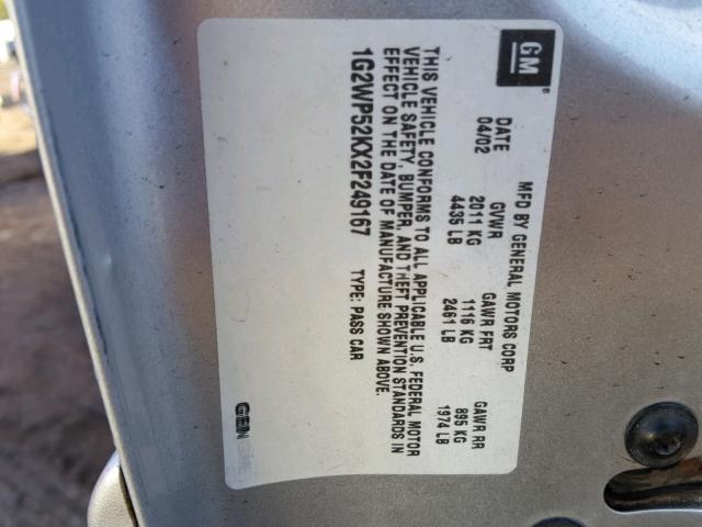 1G2WP52KX2F249167 - 2002 PONTIAC GRAND PRIX GRAY photo 10