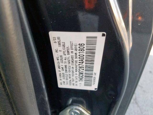 1HGCM72674A001806 - 2004 HONDA ACCORD EX GRAY photo 10