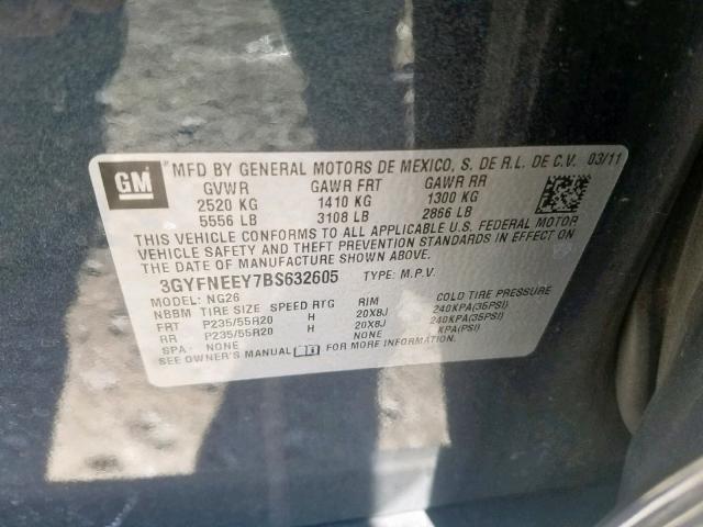 3GYFNEEY7BS632605 - 2011 CADILLAC SRX PERFOR 灰色 照片 10